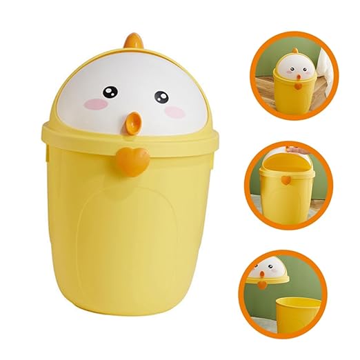 BESPORTBLE Cute Chick Style Trash Can with Lid for Bedroom Cartoon Household Waste Bucket Odor-Resistant Large Wastebasket for Home Office Decorative Trash Bin