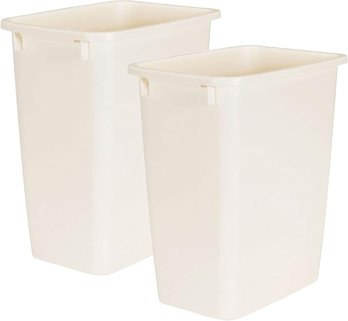 Rubbermaid 21 Quart Traditional Rectangular Plastic Open Wastebasket Trash Can for Kitchen Bathroom and Home Office Bisque (2 Pack)