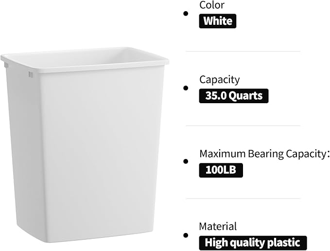 35QT Kitchen Trash Can Sturdy and Lightweight Slim Trash Can Trash Cans for Kitchen Workspace Bathroom Office Easy to Clean 4-Pack White