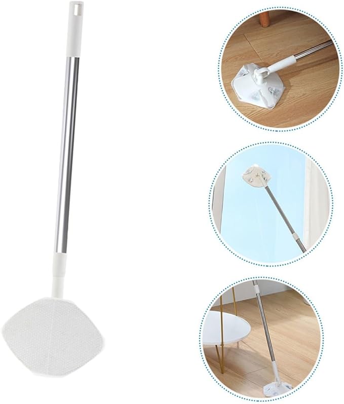 SMASOLO Rotating Dust Mop with Long Handle and Reusable Dry Cleaning Cloth Triangle Shape Electrostatic Floor Sweeper Kit for Home and Indoor Dust Removal