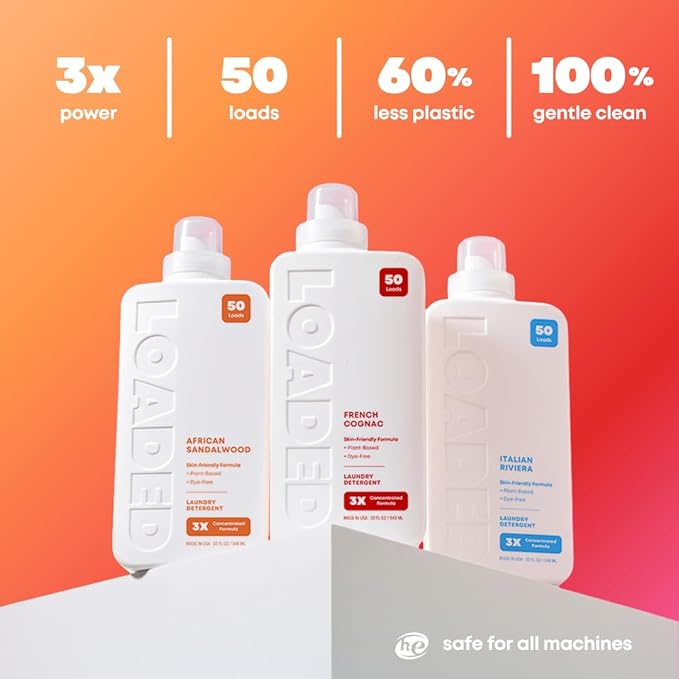 Loaded Laundry Detergent Luxury Cologne Scented | 50 Loads | Leather &amp Oak | Skin-Friendly &amp Plant-Based | Made in USA | 32 oz