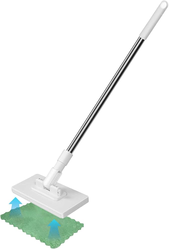 2025 Mop with Pressure Clamping System No Hand Washing One Button for Changing Automatic Clamping Cloth Floor Mop with Reusable Microfibre Cloths (White-8 Cloths)
