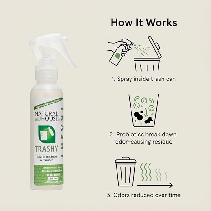 Natural House Trashy - Probiotic Trash Can Deodorizer Spray - Plant-Based Odor Remover - Non-Toxic - Botanical Scent - 128 oz