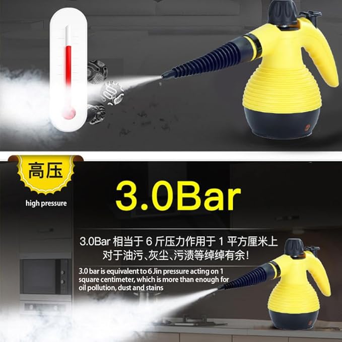Pressurized Handheld Steam Cleaner for home with Safety Lock 450ML/15.22OZ Tank &amp 10 Accessories Multi-Surface Portable Steam Cleaner for CarFurniture Floor Kitchen-Removes Stubborn Grime