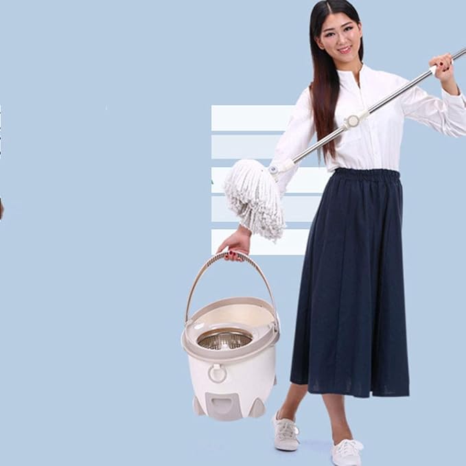 Rotary Mop Set Stainless Steel 360 Spin Bucket Floor Cleaning System Included Handle with Heads for All Types of