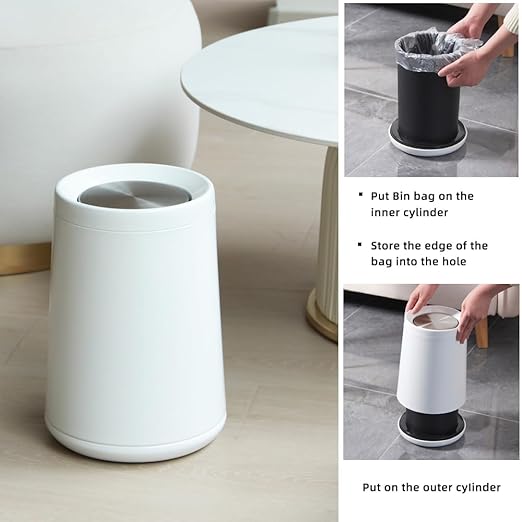 2.6 Gallon Bedroom Trash Can with tainless Steel LidBusiness Trash BinElegant Garbage CanWhite Waste Basket for Bathroom itchen Living Room Office Hotel Cafe
