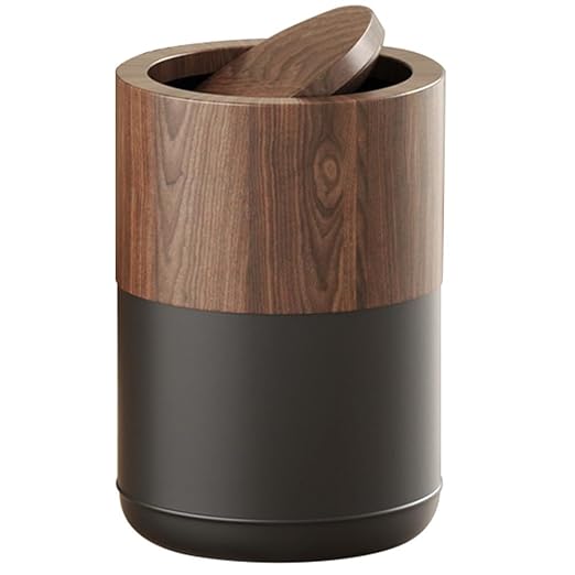 3.1 GAL Modern Metal Trash Can with Realistic Wood TextureBuilt-in Bag HolderFlip LidSmall Bathroom Garbage Can for BathroomHomeOfficeLiving Room (3.1gal Swing lid)