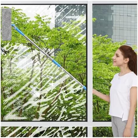 Rotatable Stainless Steel Window Cleaning Rods Glass Washing Kit with Bendable Head &amp Threaded Extension Pole Outdoor Windows Scrubber for Caravans/Auto Glasses/Solar Panel