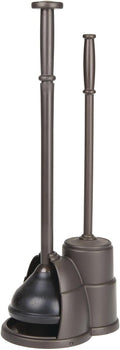 mDesign Plunger and Brush Set for Toilet Bowl - Hidden Modern Toilet Brush and Plunger Set with Caddy - Brush Cleaner and Plunger Combo with Holder for Bathroom - Hyde Collection - Bronze