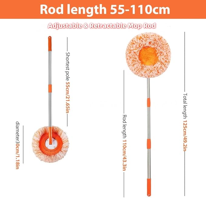360° Rotatable Adjustable Cleaning Mop Extendable Wall Cleaning Mop with Long Handle Multifunctional Dust Mops Household Rotating Mops for Wall Ceiling Window Floor (Grey 55-110CM)
