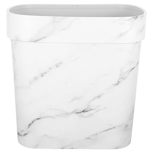 Marble Pattern Narrow Trash Can Open Top Plastic Wastebasket Bathroom Kitchen Garbage Bin for Bedroom Small Space Storage