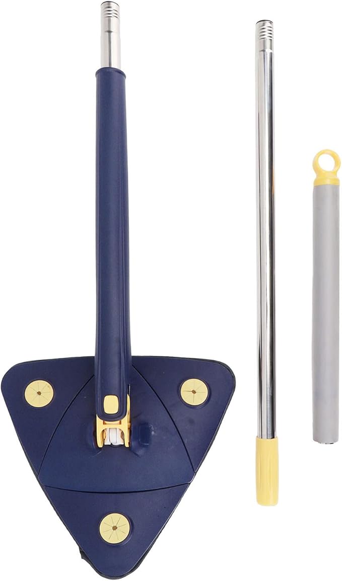Triangular Mop with 360 Degree Rotating Head 130CM Long Handle Gray Superfine Fiber Pad - Flexible Corner Cleaning Strong Water Absorption Ideal for Home and Ceiling Use