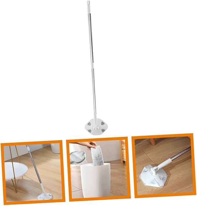 Retractable Handle Dust Mop with Electrostatic Microfiber Cloth No Wash Household Cleaning Mop for Floors and Surfaces White Triangle Shape for Easy Dust Removal