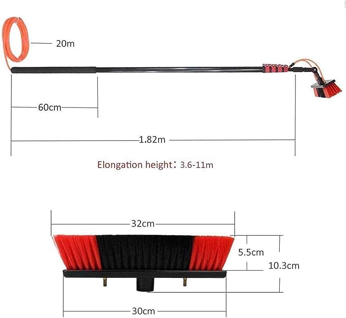 3.6-10.8m Window Cleaning Telescopic Pole Water Fed Extendable Brush Window Cleaner Kit Extendable Solar Panel Washing Equipment Window Cleaning Telescopic Brush (3.6M)