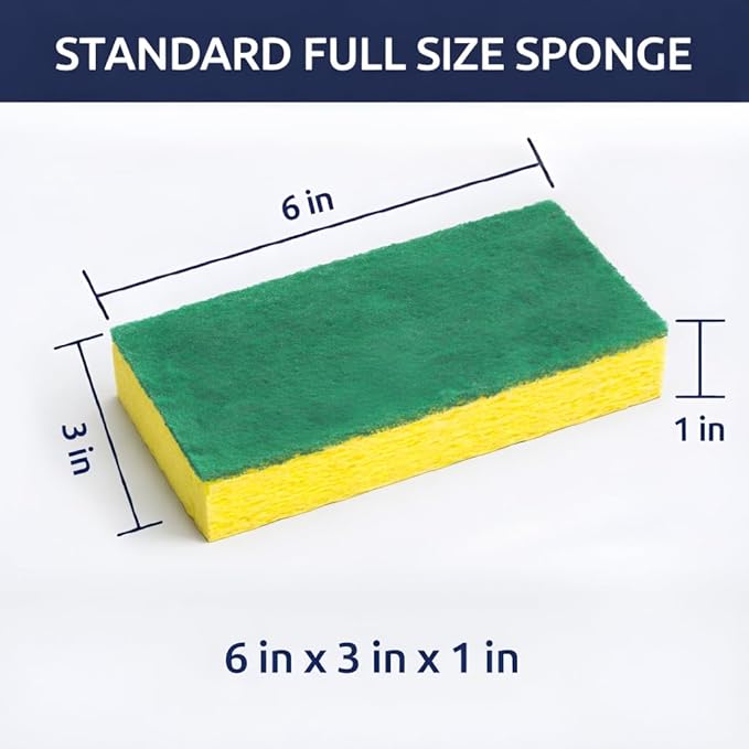 Full Size Dual-Sided Heavy Duty Cleaning Sponges – 40 Pack - Yellow Foam &amp Green Non-Scratch Scrub Pad – Individually Wrapped Commercial Dish &amp Surface Sponges for Kitchen Restaurant &amp Ja