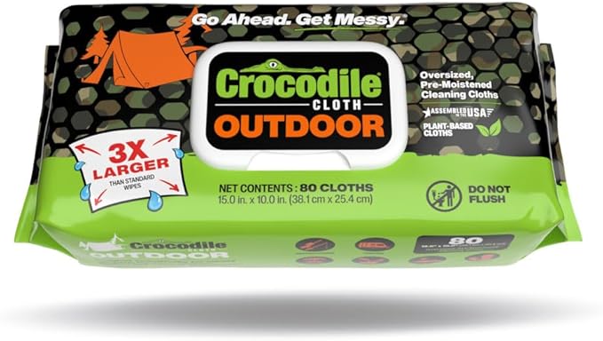 Crocodile Cloth Outdoor Cleaning Wipes – 8 Packs/640 Total Count Plant-Based Cloths (15x10) Skin Safe Pre-Moistened Aloe &amp Vitamin E Infused Large Absorbent Multi-Surface Disposable Wipes