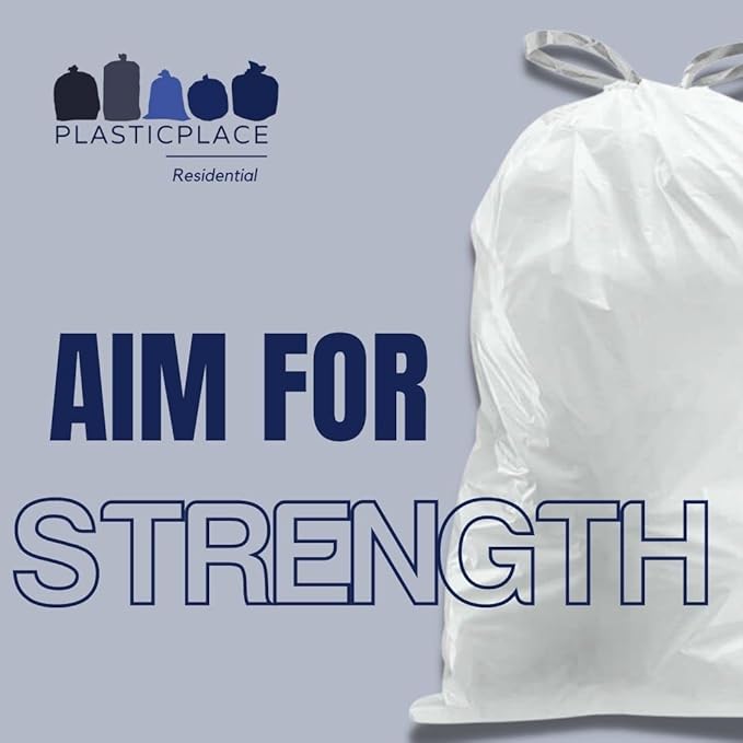 Plasticplace 13 Gallon Trash Bags │ 1.2 Mil │ White Extra-Large Drawstring Garbage Can Liners │ 24 x 31 (50 Case) (Pack of 2)