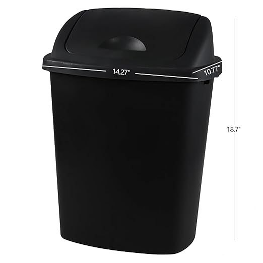 Xyskin 6 Gallon Plastic Swing Top Wastebasket Trash Can Commercial Trash Cans for Kitchen Garage or Workspace Black (4 Pack)
