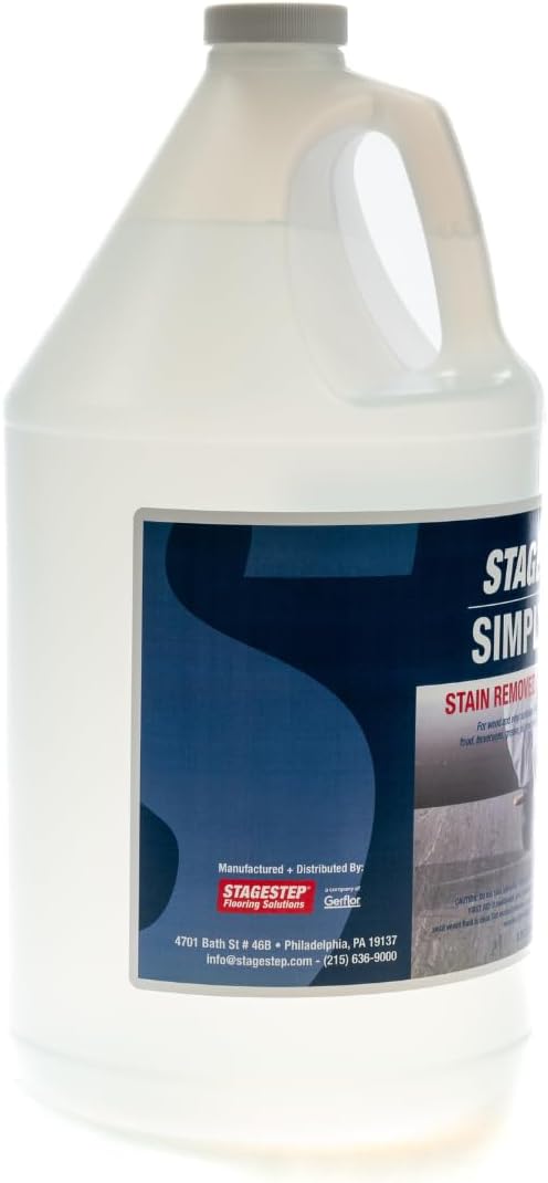 Simply Gone Stain Remover for Wood and Vinyl Surfaces Easy to Apply Removes Stubborn marks of beverages grease oil most shoe polish 1 Gallon
