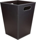 KINGFOM Classic Pu Leather Trash Can Wastebasket Garbage Container Bin with Handles for Bathrooms Powder Rooms Kitchens Home Office and and High Class Hotel Square Brown
