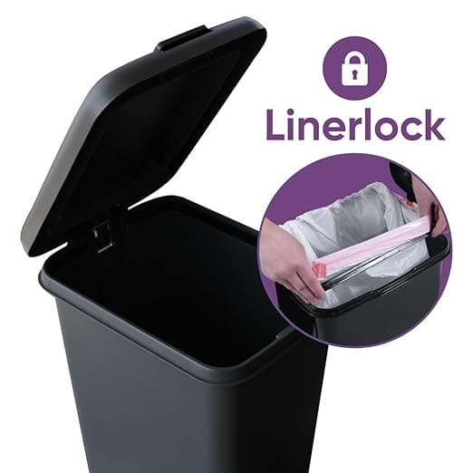 Superio 6.5L Slim Step &amp Push Trash Can - Dual Opening Smooth Matte Finish Durable Plastic (9.5x7x11.5) - Black