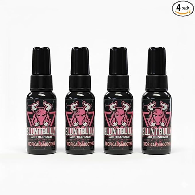 Blunt Bully Air Freshener (Tropical Smoothie) (4 Pack) Premium Oil Based Air Freshener Spray. Long-Lasting Room Bathroom Office &amp Car Scent | Eliminates Odors from Smoke Pets &amp More