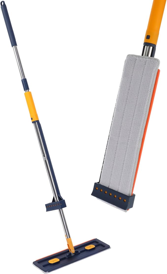 Large Flat Mop Cleaning Compartment No Wash Handheld Dust Mop for to Store Rotation for Efficient Floor Cleaning for All