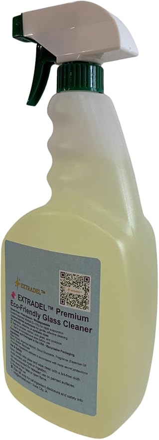 EXTRADEL™ Premium 32 fl oz Eco-Friendly Glass Cleaner Plant-Based Streak-Free Light Naturally-Derived Scent Biodegradable Spray