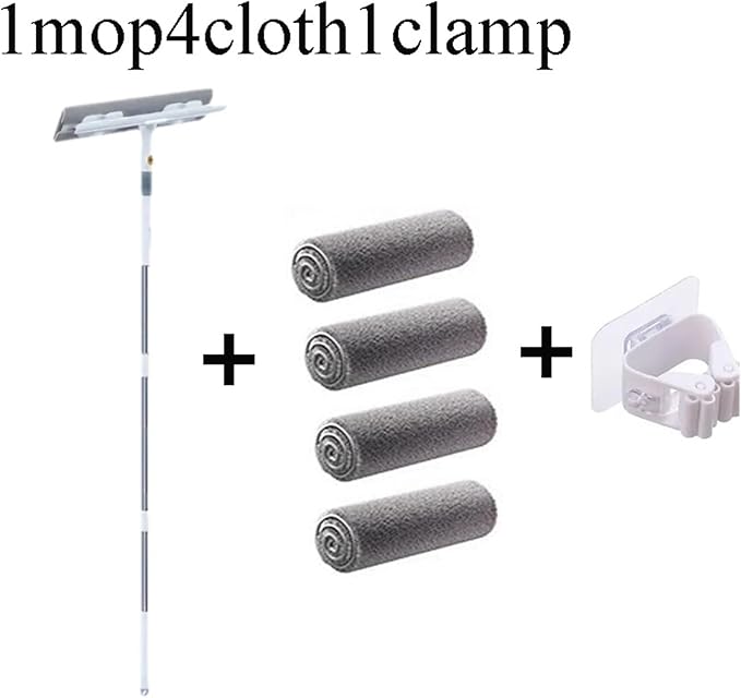 Telescopic Pole Window Washing Cleaning Mop Long-Handled Brush Cleaner For Home Use 2-in-1 For Bathrooms(1mop 4cloth)
