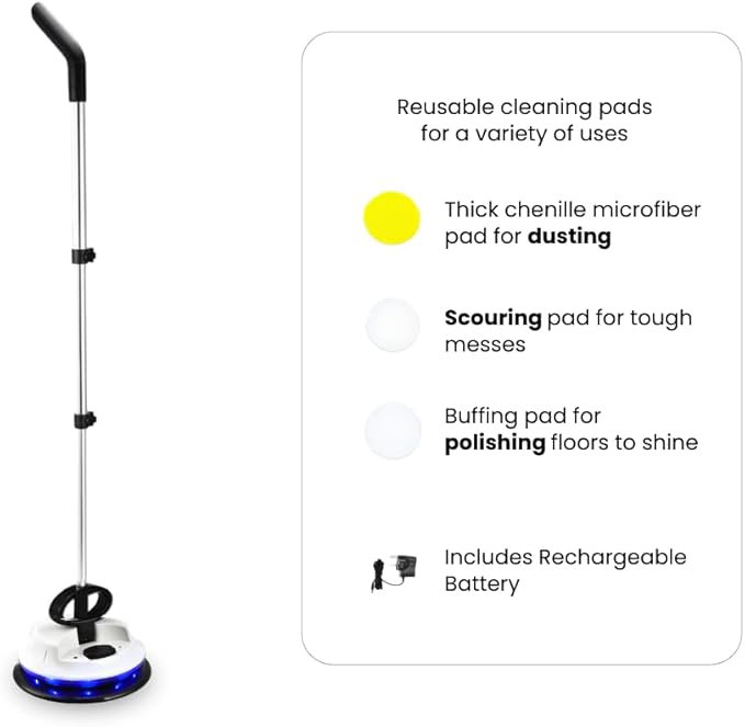 Electric Spin Mop Duster and Polisher LED Lights Ewbank Nifftee Floor and Surface Cleaner 37 in. 150RPM 2 lb. White