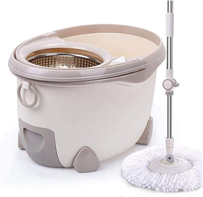 Rotary Mop Set Stainless Steel 360 Spin Bucket Floor Cleaning System Included Handle with Heads for All Types of