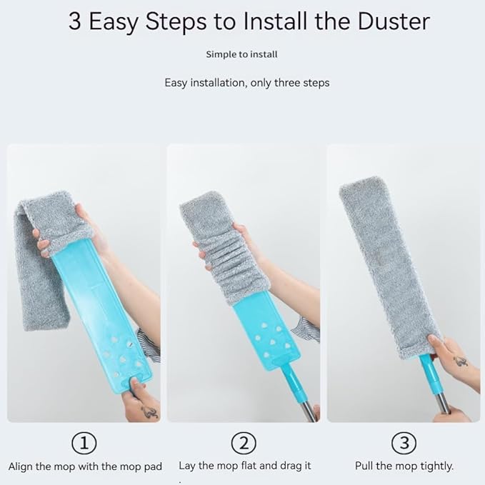 Retractable Gap Duster with 60 Extension Pole Flexible Microfiber Brush for Under Appliances Furniture &amp Tight Spaces Washable Flat Duster for Fridge Stove Couch Crevices (4 Replacement Fabric