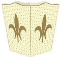 Marye-Kelley- Large Fleur de lis on Creme Wastepaper Basket Decoupage Wood Decorative Wastebasket for Kitchen Bathroom Bedroom Living Room Handmade Made in The USA