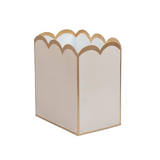 Jaye's Studio Decorative Trash Can Taupe &amp Gold Waste Basket Magazine Holder Metal Bathroom Wastebasket for Gold Office Decor &amp Gold Bedroom Decor Scallop Basket Small Waste Bin 7”x10”x7.
