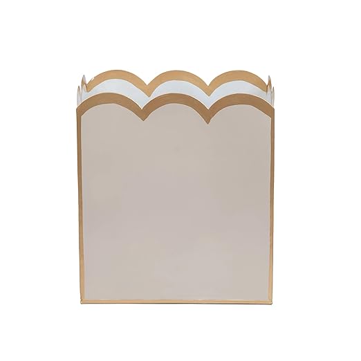 Jaye's Studio Decorative Trash Can Taupe &amp Gold Waste Basket Magazine Holder Metal Bathroom Wastebasket for Gold Office Decor &amp Gold Bedroom Decor Scallop Basket Small Waste Bin 7”x10”x7.