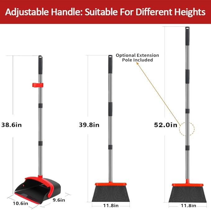 2-Pack is More economicalBrooms with Dustpan Combo Set with 52 Long Handle Dustpan Teeth with self-Cleaning Function Indoor and Outdoor Sweeping Perfect for Home Office (Large/Red /2-Pack)