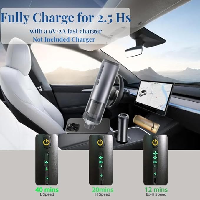 Portable Cordless Car Vacuum Cleaner Suction Power 19000Pa with Brushless Motor Handheld Mini Vacuum Cleaner with Multiple Attachments 3 Suction ModesRechargeable (Golden)