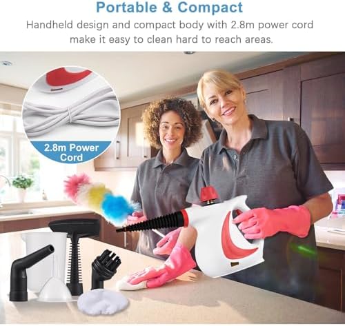 Multi-Purpose Steam Cleaner 0.3Bar Pressure Portable Steamer Cleaning with 9-Piece Accessories 350ML Handheld Steam Cleaner