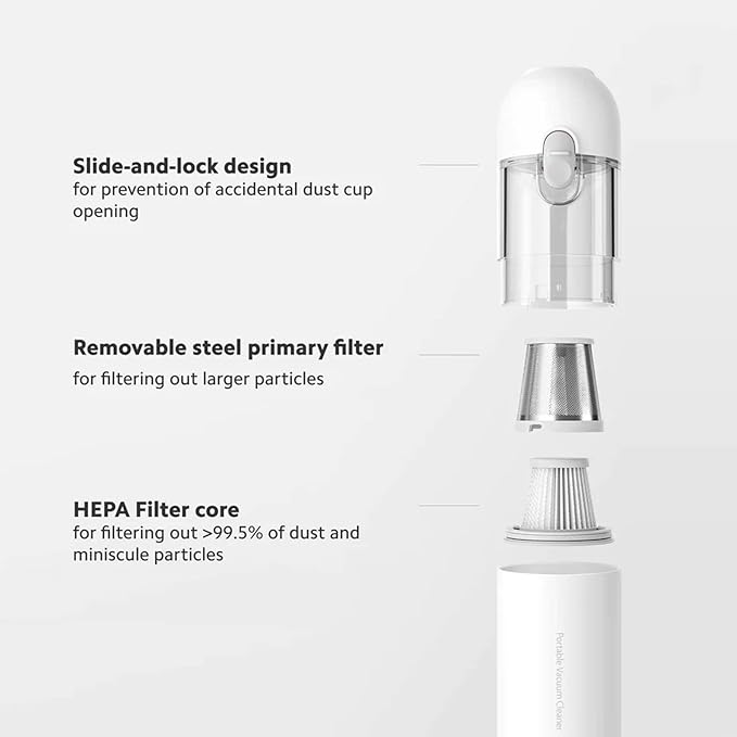 XIAOMI Handheld Vacuum 13000Pa Powerful Brushless Motor Cordless Car Vacuum Cleaner Ultra Lightweight Portable Mini Hand Vacuum Rechargeable with Type-C Cable for Car/Home/Pet Hair