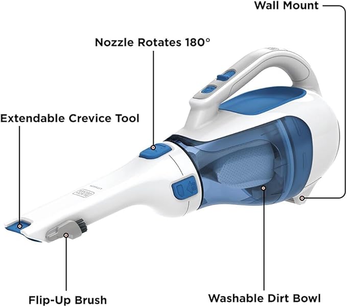 BLACK+DECKER dustbuster Handheld Vacuum Cordless Car Vacuum Portable 12V with Rotating and Extendable Nozzle (HHVI320JR02)