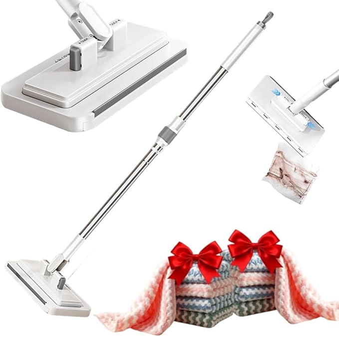 2026 New Disposable Dust Mini Mop with 10 Reusable Cloths 53'' Disposable Dust Mop Convenient Cloth Changing Mini Mop Handle Wet and Dry Flat Mopping for Multi Surface Floor Cleaning (53’‘+10Cloths)