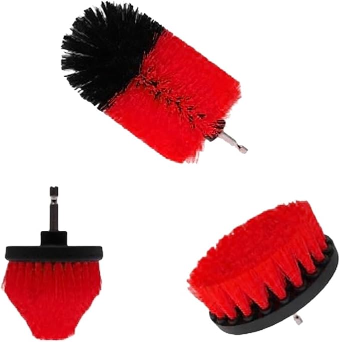 Electric Drillbrush Nylon Round Cleaning Brush Compatible with Bathtub Carpet Glass Tires Toilet Floors Rust Remover Cleaner Kit 22pcs(Red 3pcs)