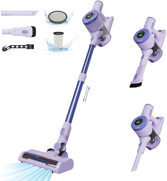 Cordless Stick Vacuum Cleaner 30KPa Handheld 2200mAh Rechargeable Battery Lightweight Small Vac Electirc Broom 40Mins Runtime for Home Hard Floor Carpet Pet Hair Cleaning Purple