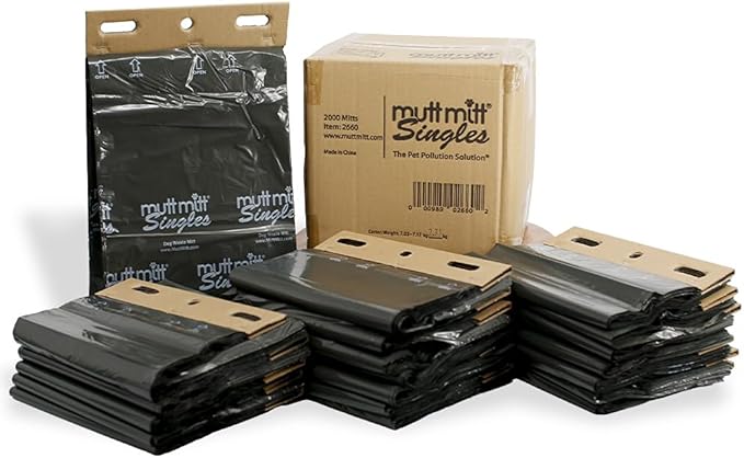 Mutt Mitt® Singles Dog Waste Header Bags - New Listing Same 2000 Bags perfect for 3 Dog Waste Stations - Single-Ply thick bag with a bottom gusset for safer easier pick-up