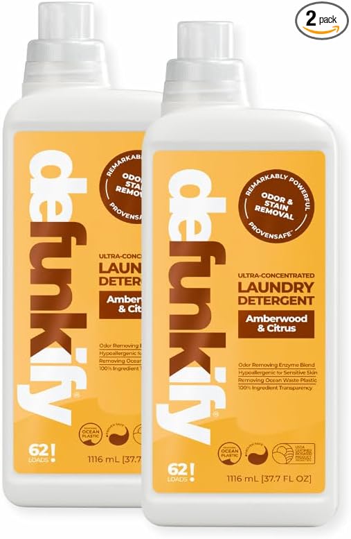 Laundry Detergent 124 Load. 'Amberwood &amp Citrus' Essential Oil Liquid Laundry Detergent Washing Soap for Sensitive Skin. ProvenSafe™ Cleaning Supply w/Odor &amp Stain Remover for Activewear &amp