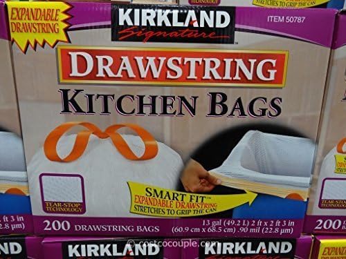 Kirkland Signature Drawstring Kitchen Trash Bags - 13 Gallon 200 Count