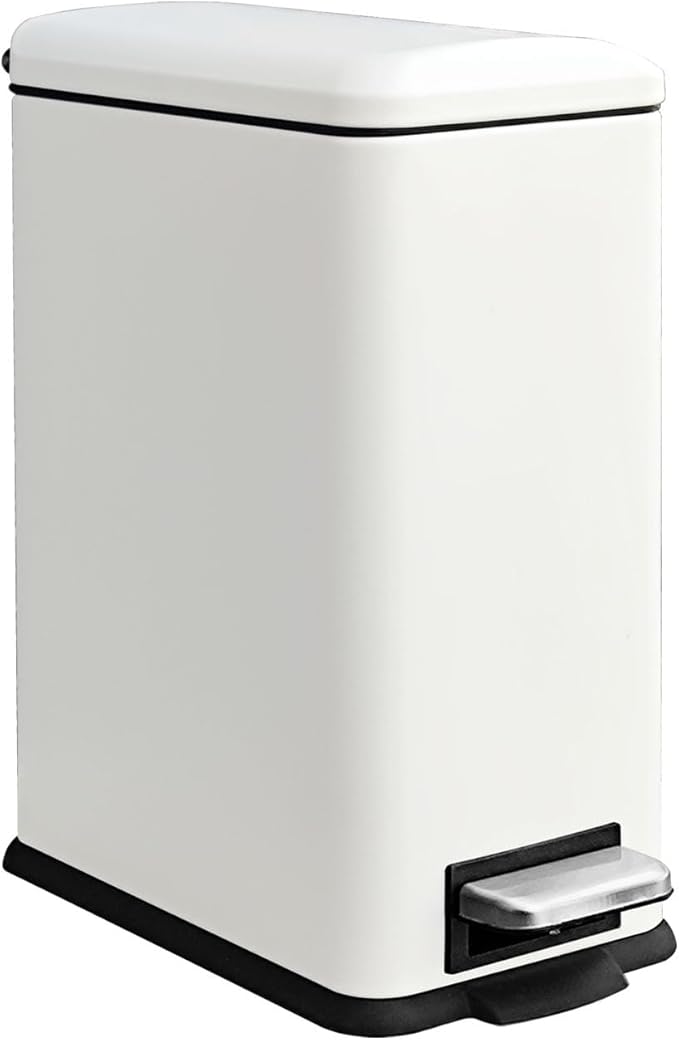 Bathroom Trash Can 2.6 Gallon Trash Can with Lid Stainless Steel Pedal Trash Bin with Removable Liner for Bathroom Bedroom Kitchen Office10 Liter White Garbage Can
