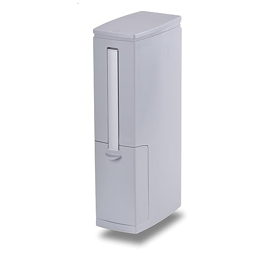 Slim Bathroom Trash Cans with Lid 4.4 Inches Wide/0.7 Gallon(3 Liters) Small Narrow Lidded Bathroom Trash Can with Toilet Brush for RV Camper Tiny Garbage Can RV Accessories for Inside(Grey)