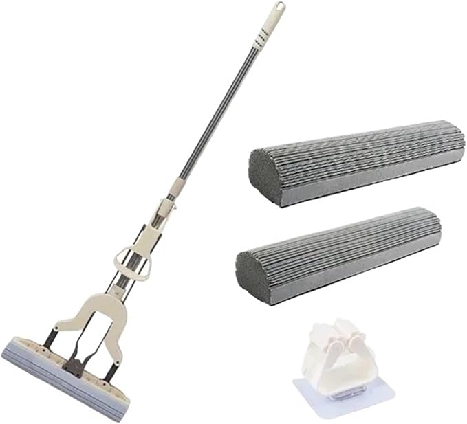 Squeeze Self-draining Collodion Mop Wood Floor Tiles Spin Household Cleaning Tools to Clean Walls and Ceilings(1Mmop 2head)