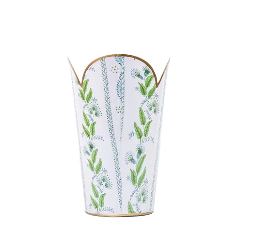 Jaye's Studio Emma Stripe Enamel Tulip Gold Waste Basket for Bathroom Trash Can no Lid Garbage Can for Office Trash Bin for Bedroom Blue &amp Green Trash Can Metal Decorative Wastepaper Basket Tu